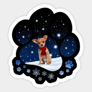 Snow Paw Tan Chihuahua Christmas Winter Holiday Sticker